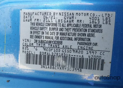 2021 Nissan Sentra Sv Xtronic Cvt from USA, damaged, VIN 3N1AB8CVXMY303998